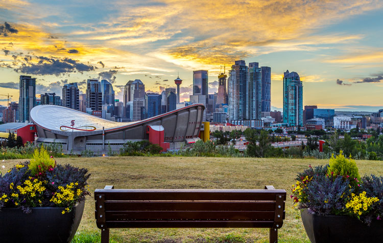 Calgary Skyline Vanaf Bankje Alberta | Rondreis Canada