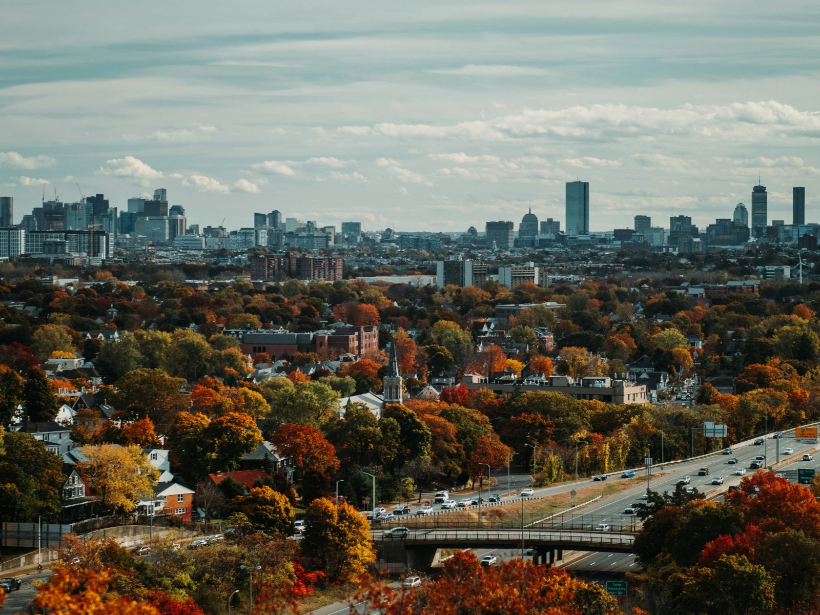 Rondreis Amerika, Boston, Stad van boven in de herfst