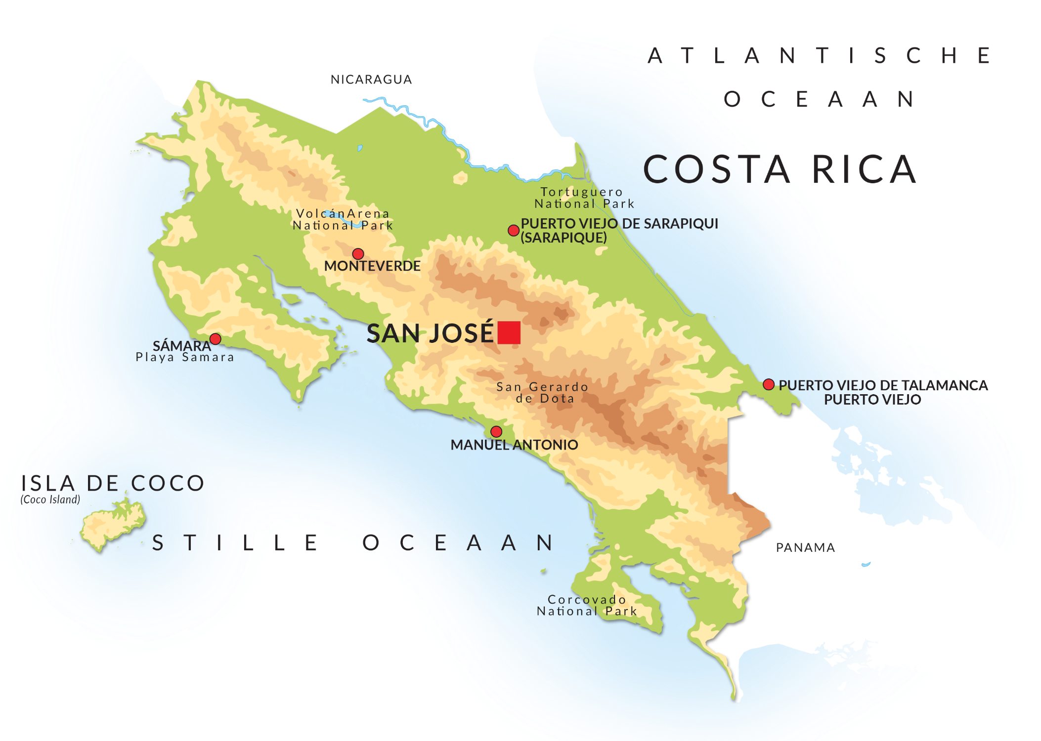 Landkaart Costa Rica