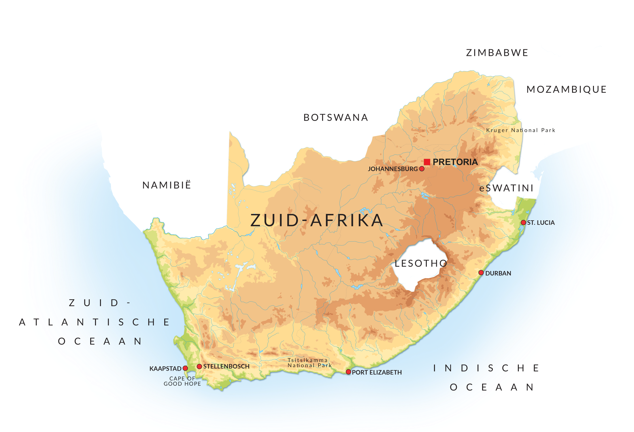 Landkaart Zuid-Afrika