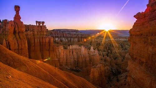 Rondreis Amerika, Bryce Canyon, uitzicht over de canyon bij zonsondergang