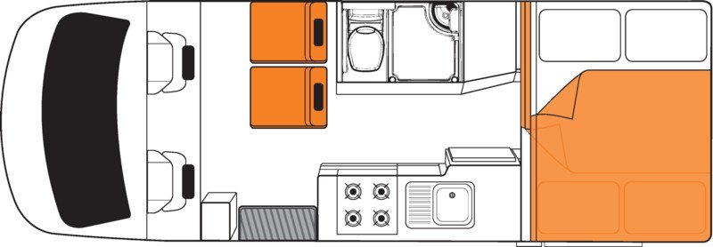 Britz, 2 Berth Discovery Floorplan Night