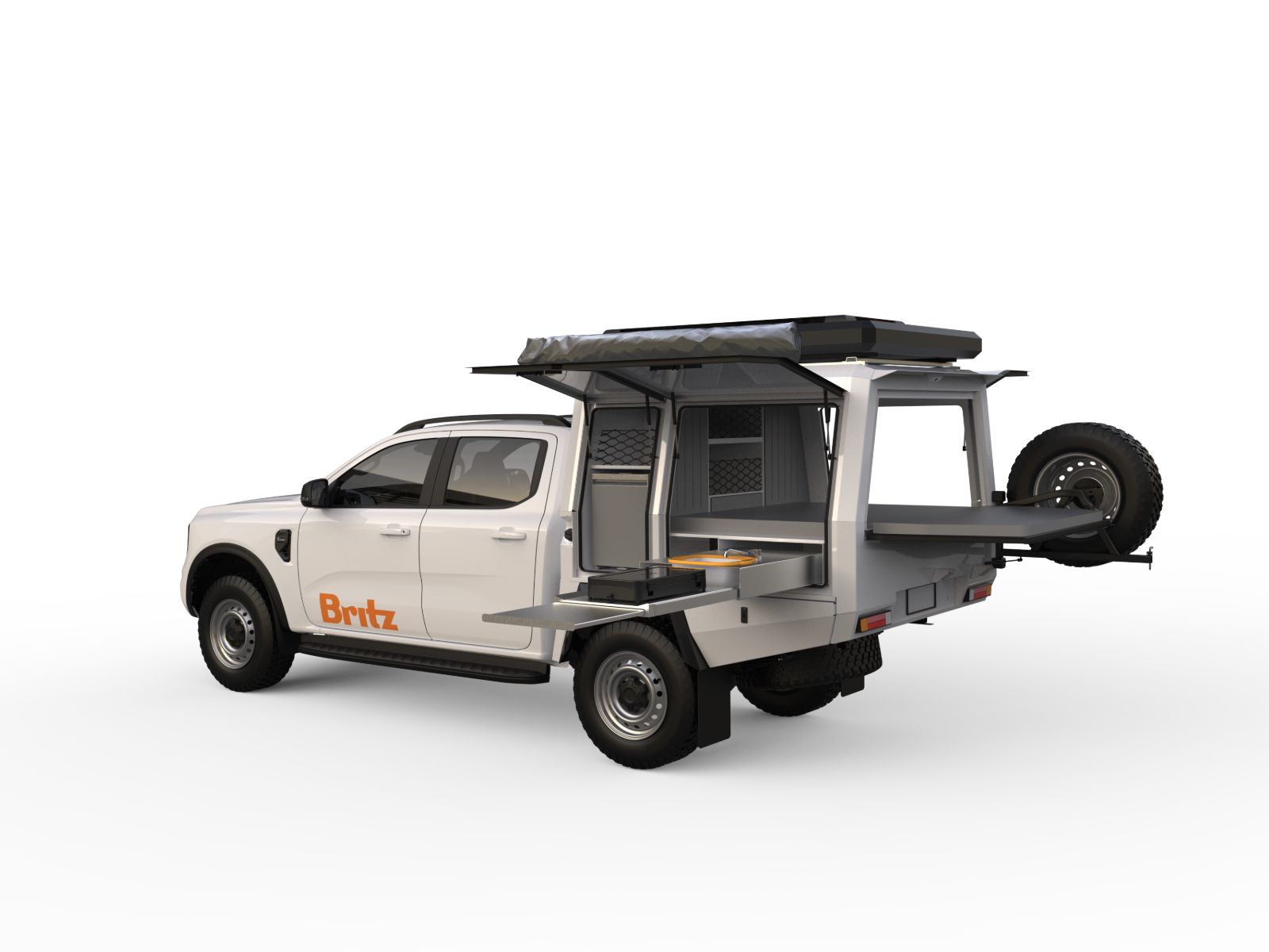 Britz, 4 Berth Warrior 4WD Camper Zijkant Uitgeklapt