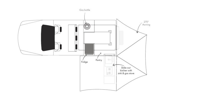 Britz, 4 Berth Warrior 4WD Floorplan Uitgeklapt