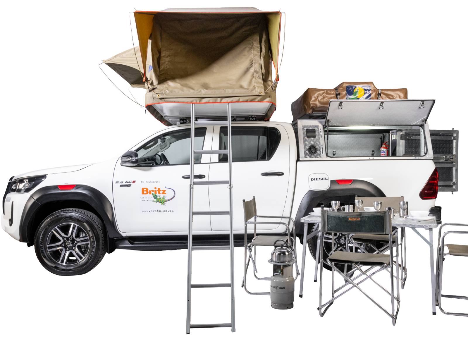 Britz Afrika Toyota Double Cab Exterior Daktent