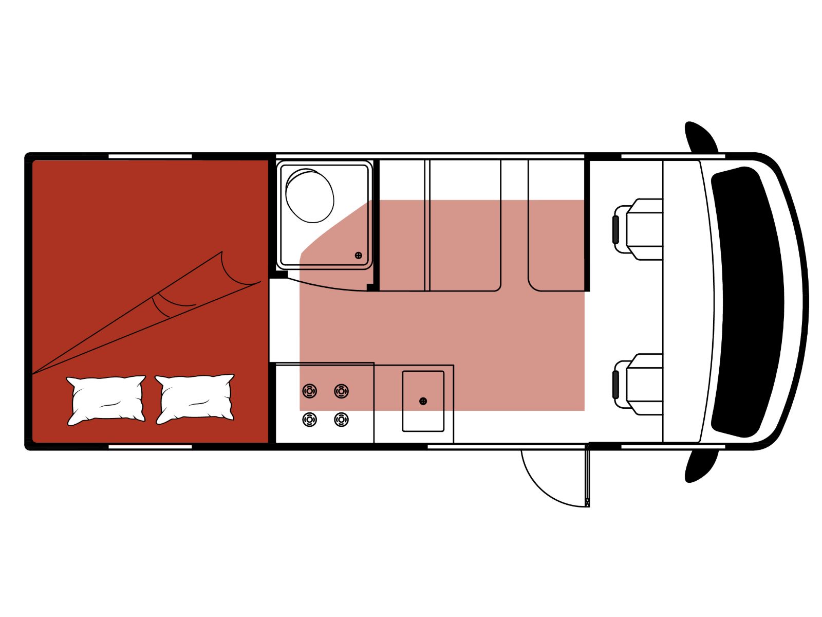 El Monte, Class B Camper Van Floorplan Night