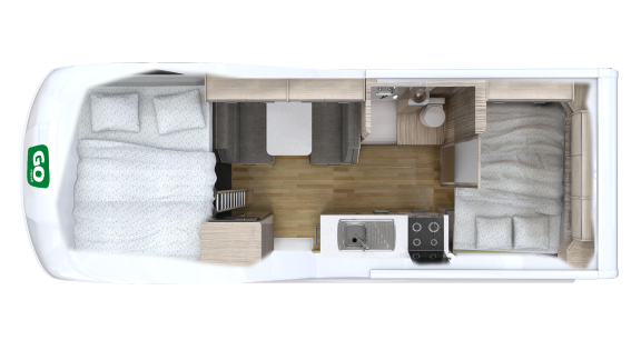 Go Cheap, 4 Berth Henty Campervan, Floorplan Night