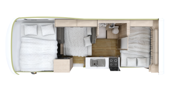 Go Cheap, 6 Berth Derwent Campervan, Floorplan Night