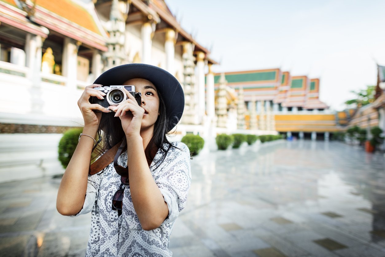 Vrouw fototoestel reizen