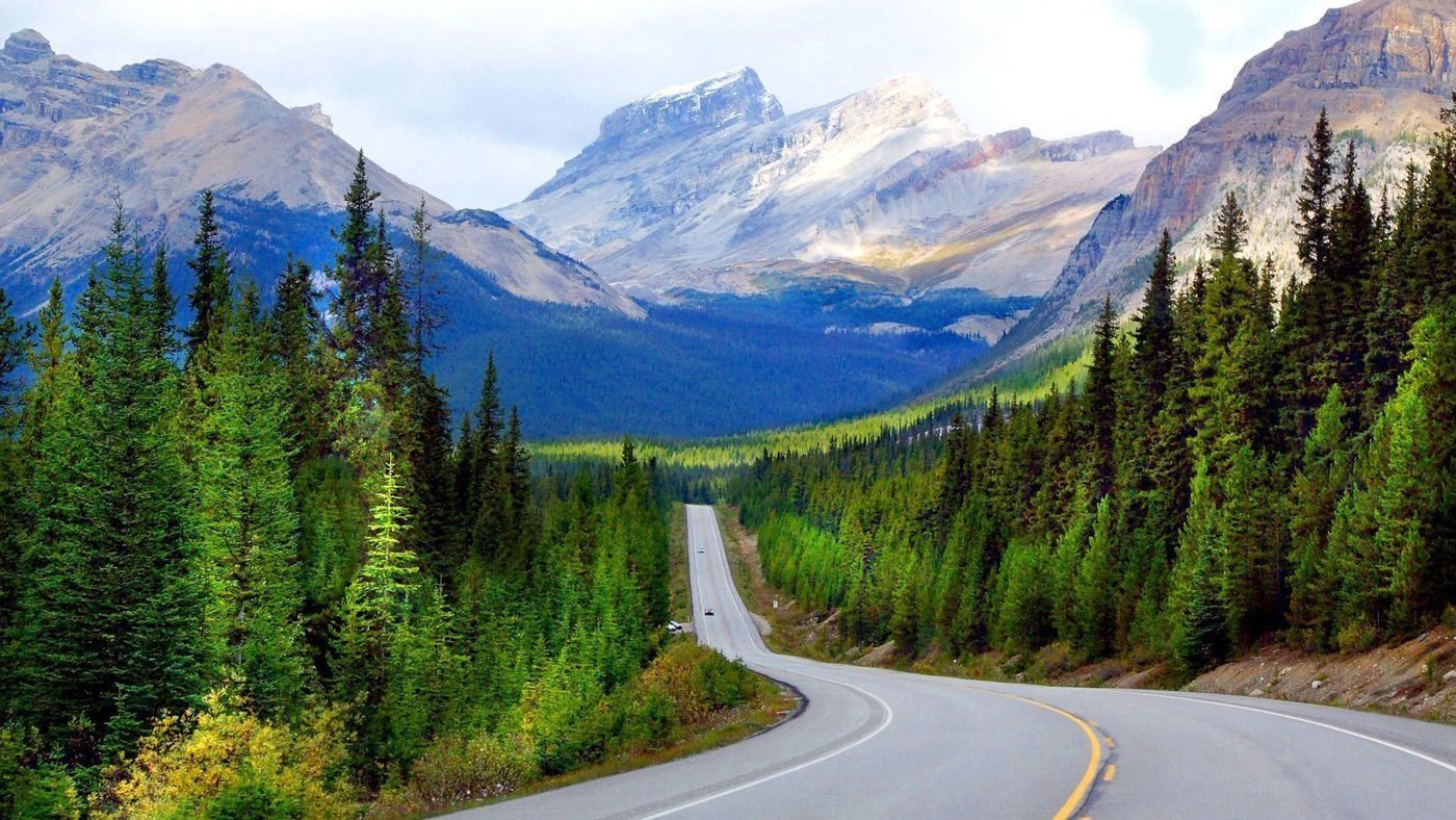 Rondreis Canada, Icefield Parkway, Jasper, weg met bergen op de achtergrond