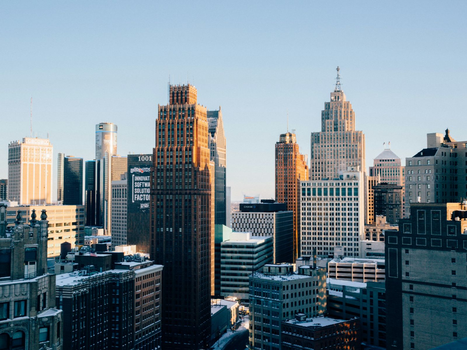 Rondreis Amerika, Detroit, Hoge Flats In Stad