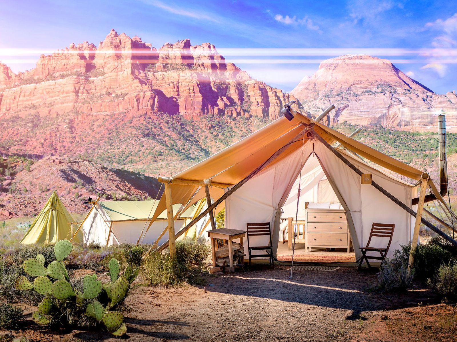 Rondreis Amerika, Zion NP, Under Canvas Zion, vooraanzicht tent