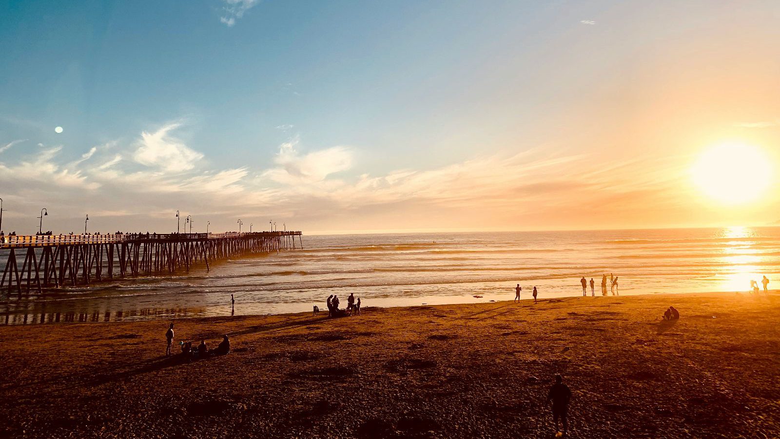 Rondreis Amerika, Pismo Beach, zonsondergang bij de pier