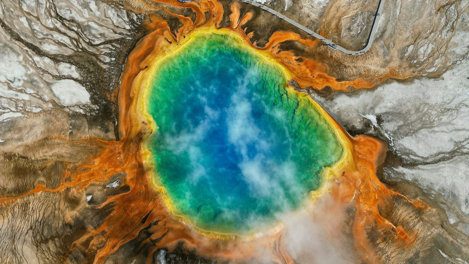Rondreis Amerika, Yellowstone, Grand Prismatic Spring van bovenaf