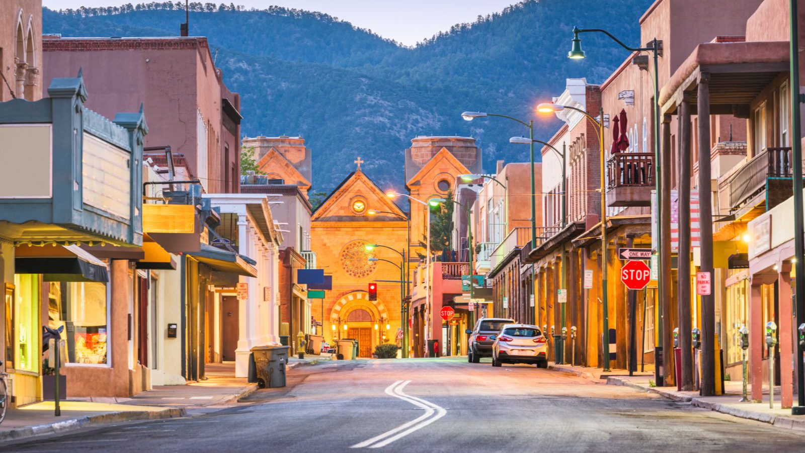 Rondreis Amerika, Santa Fe, New Mexico, Straat Avond