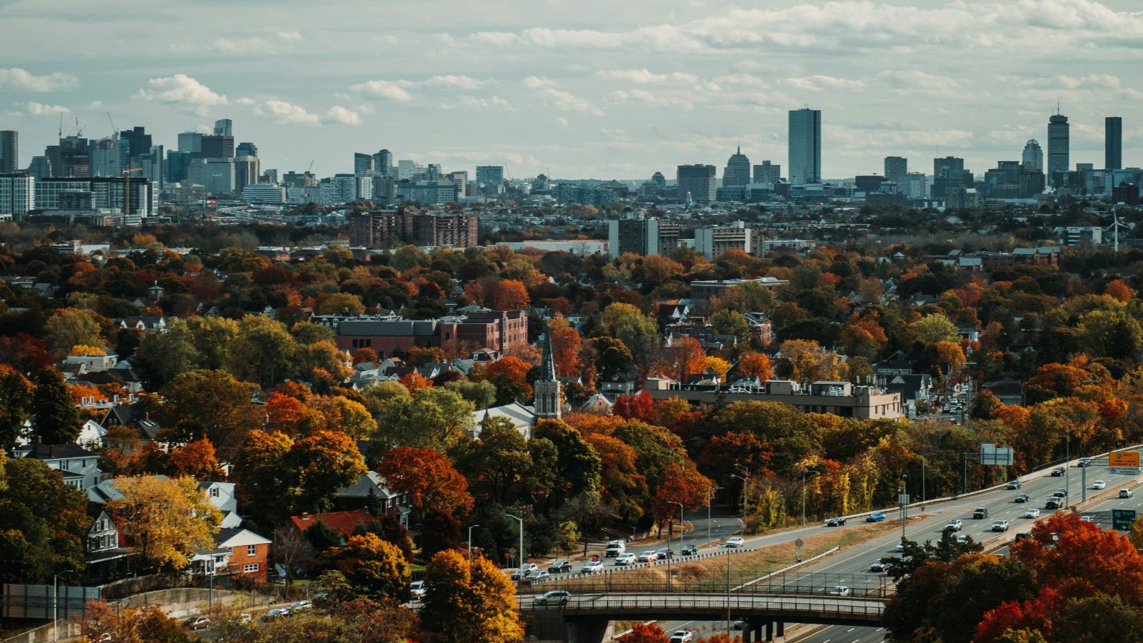 Rondreis Amerika, Boston, Stad van boven in de herfst