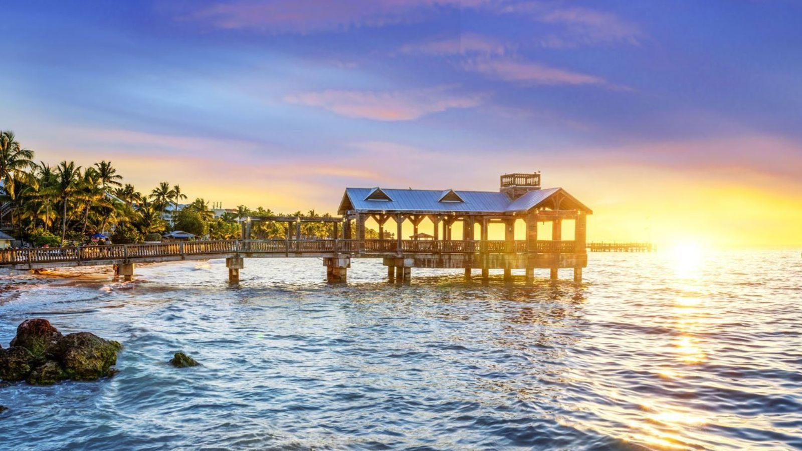 Rondreis Amerika, Key Largo, Pier met zon en water