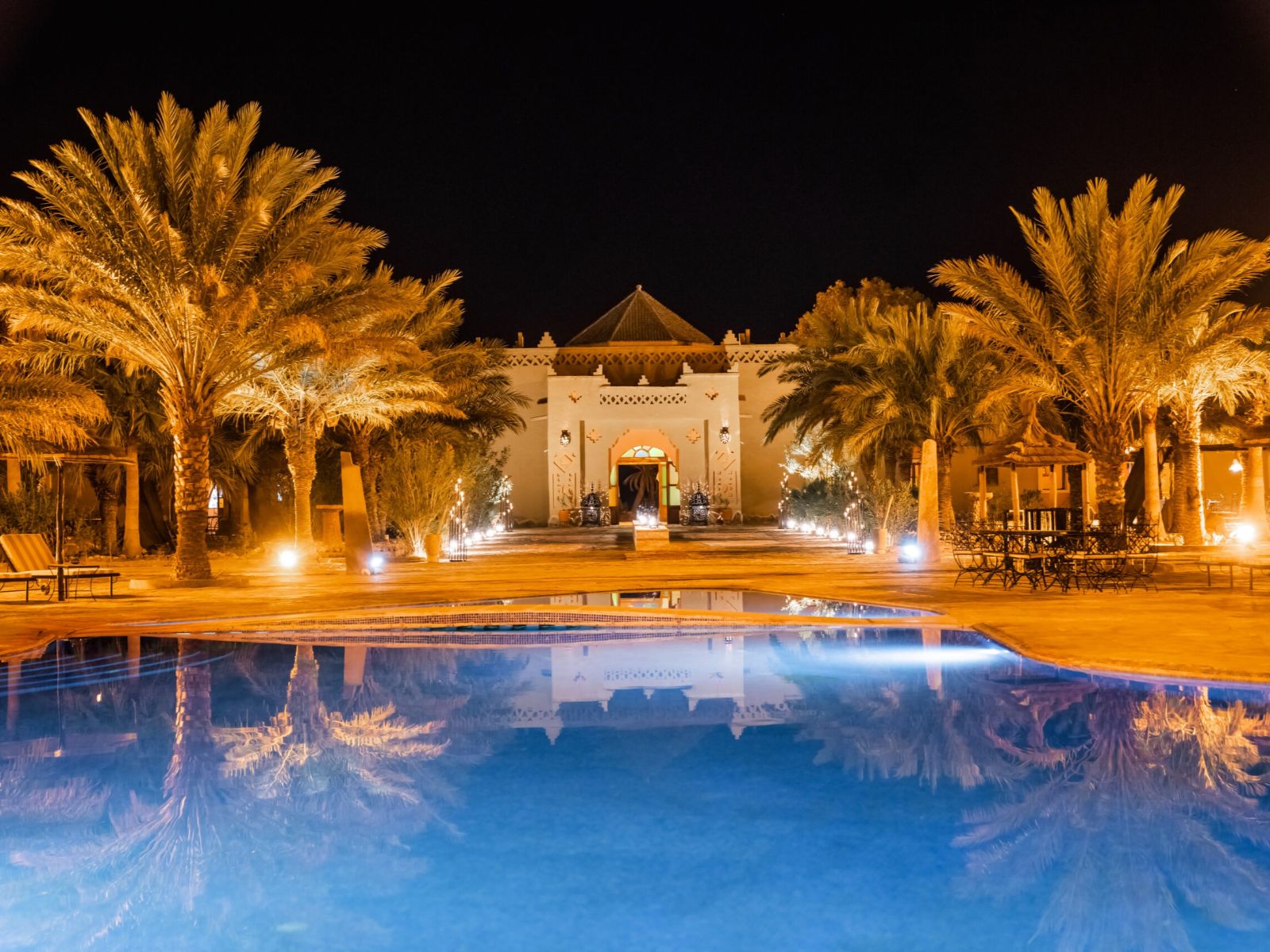 Rondreis Marokko, Erfoud, Kasbah Chergui, vooraanzicht accommodatie