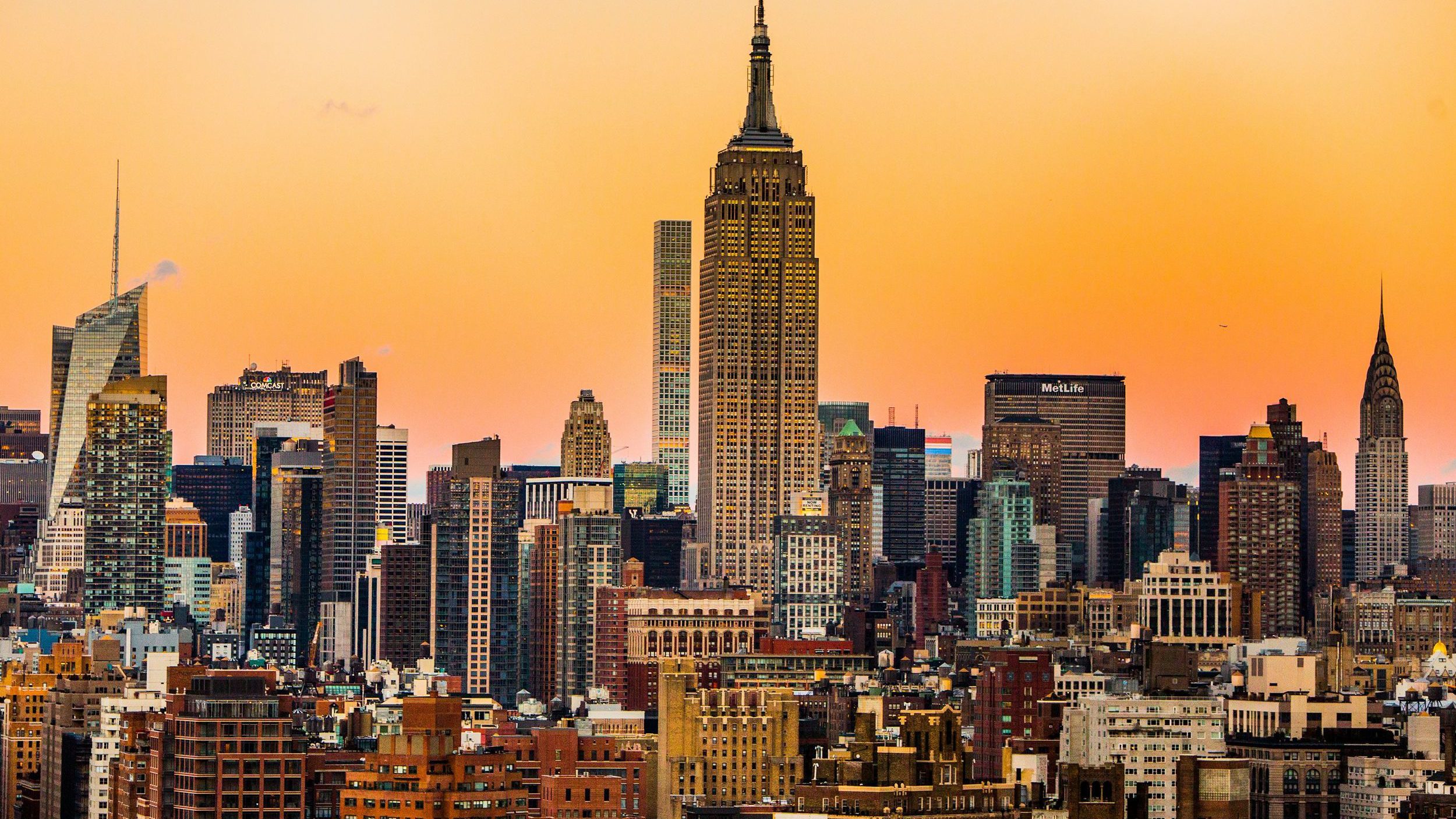 Rondreis Amerika, New York, Skyline bij zonsondergang
