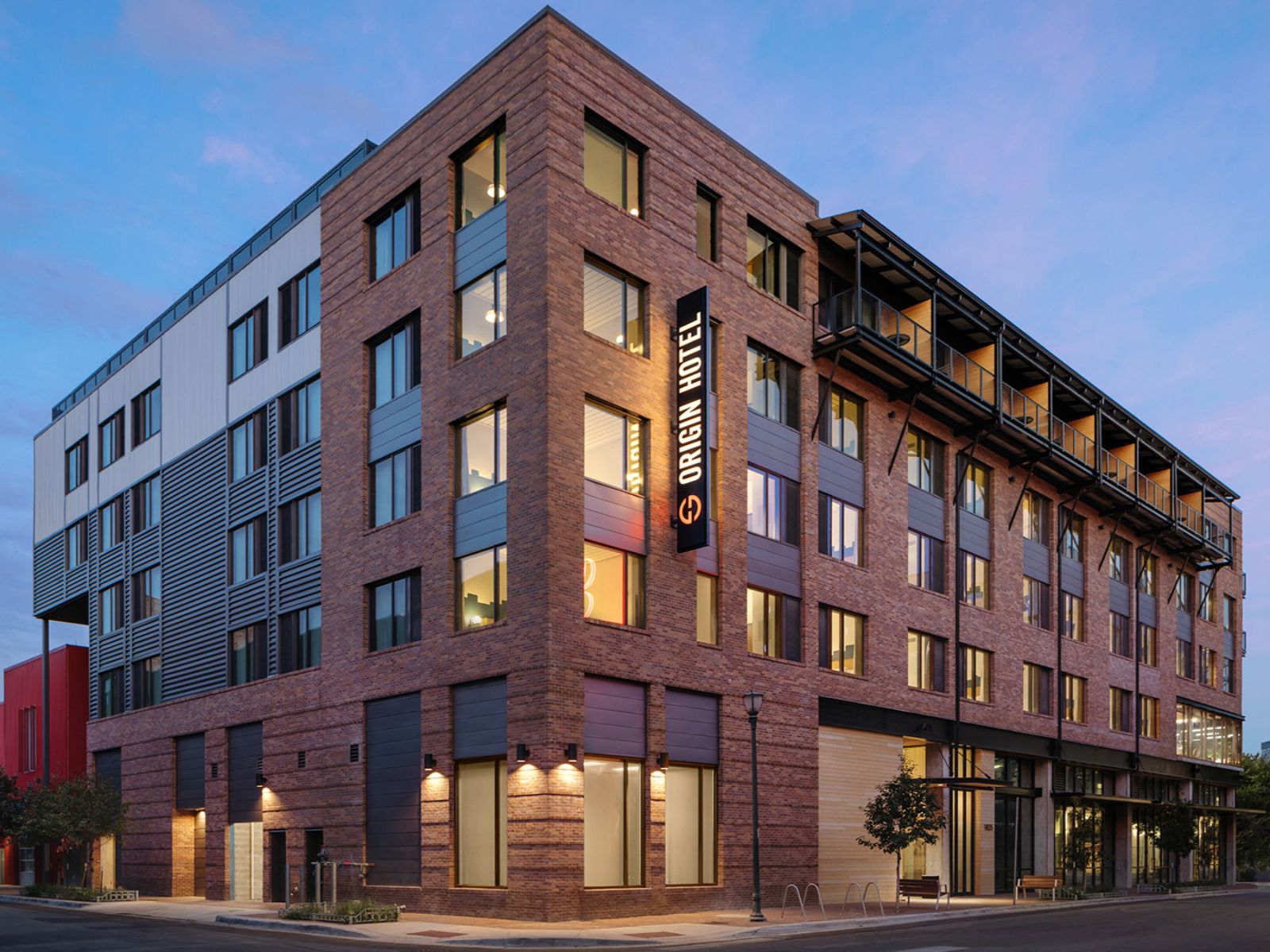 Rondreis Amerika, Austin, Origin Austin, A Wyndham Hotel, buitenaanzicht accommodatie