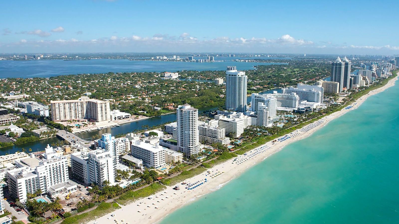 Rondreis Amerika, Florida, Miami Beach, bovenaanzicht zee en kustlijn