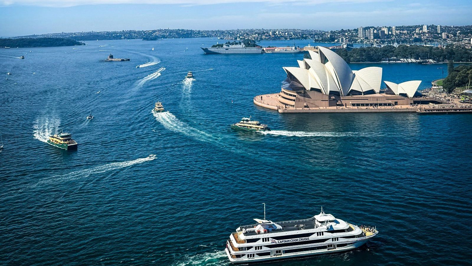 Rondreis Australië, Sydney, Excursie Sydney Harbour Cruise, Opera House met boten